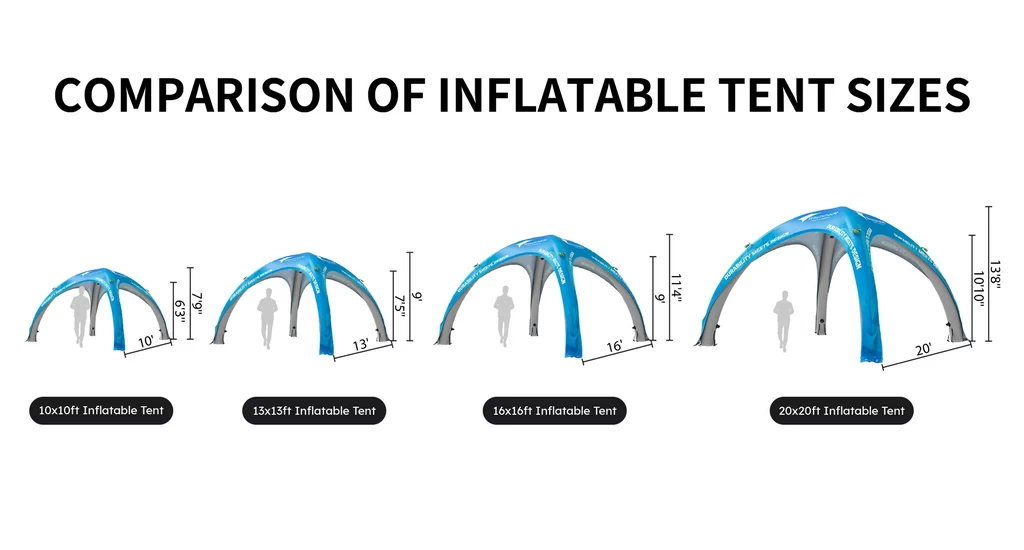 Inflatable tent size comparison