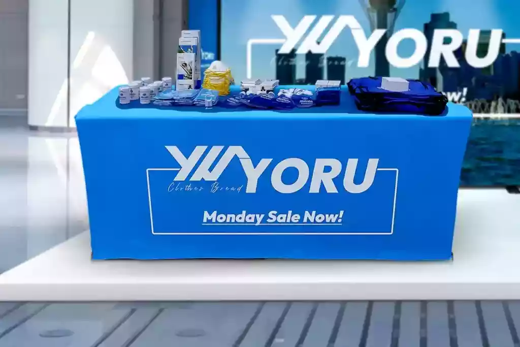 product display with a custom table cover