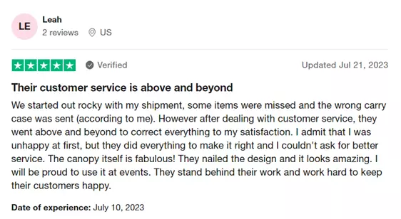 Customers give WestShade positive reviews on trustpilot