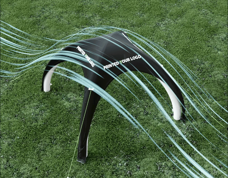 Inflatable tent in the wind