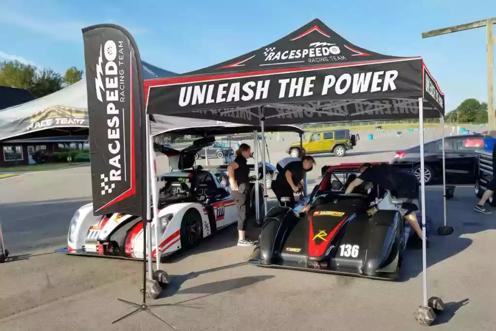 pit stop with a personalized sports canopy