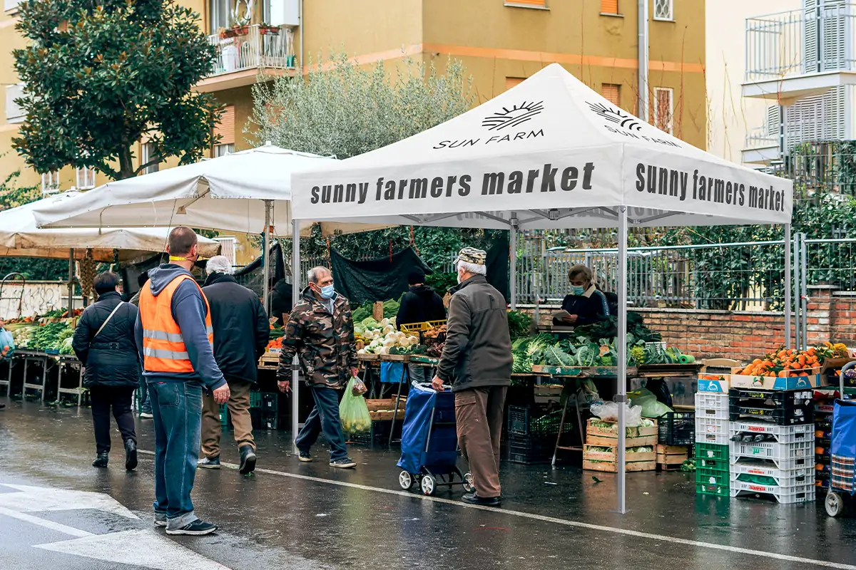 A custom canopy tent at the farmer market