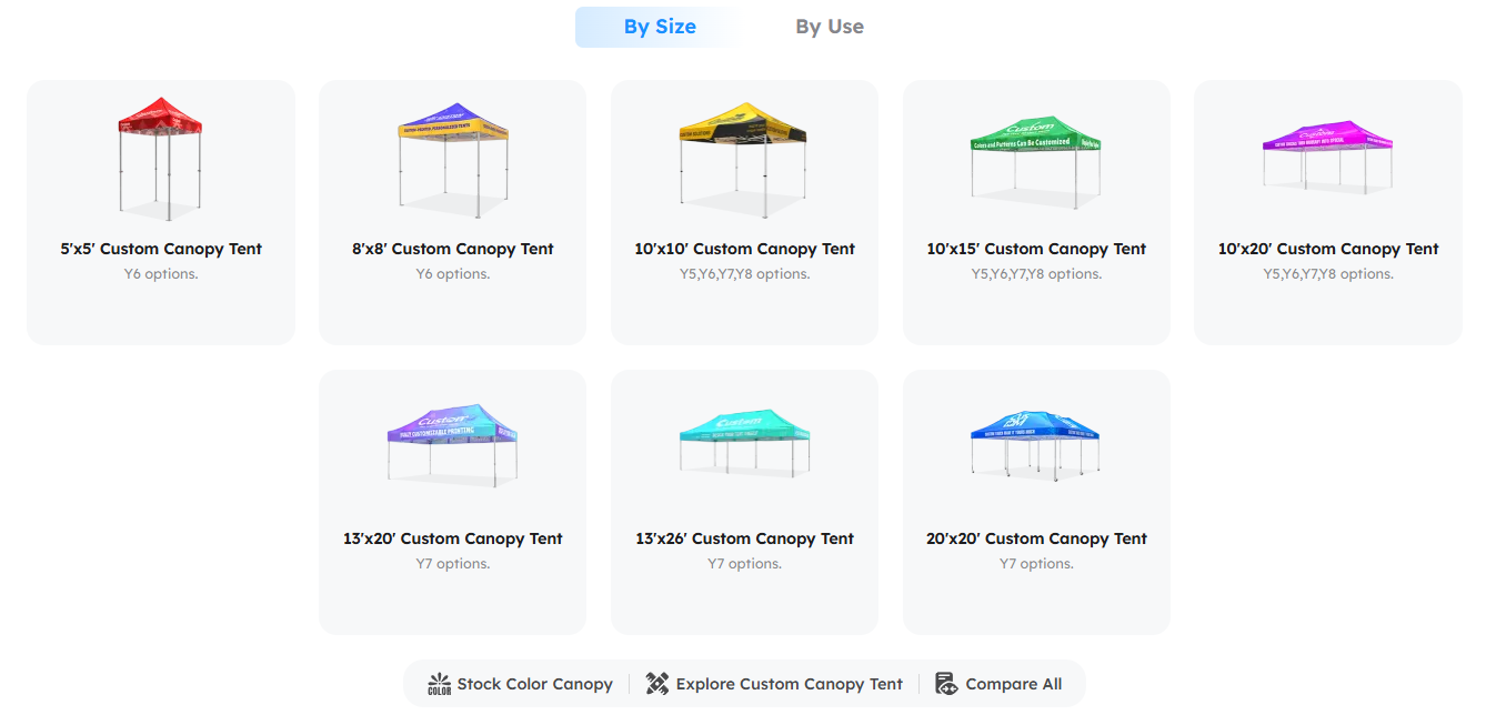 canopy tent by size