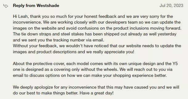 Customers give WestShade positive reviews on trustpilot