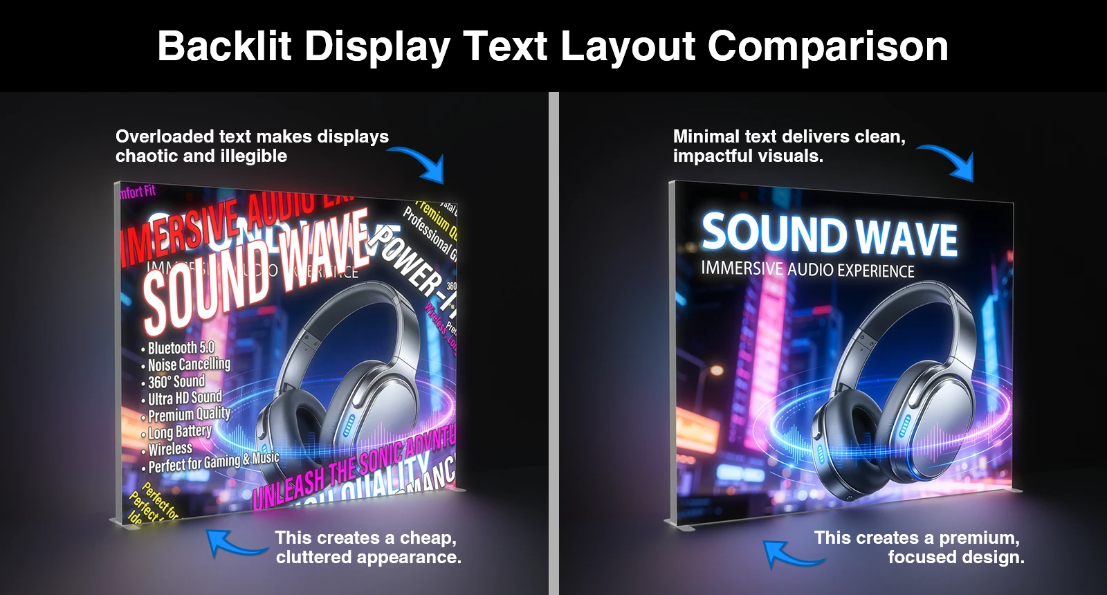 backlit trade show graphic design example with minimal text