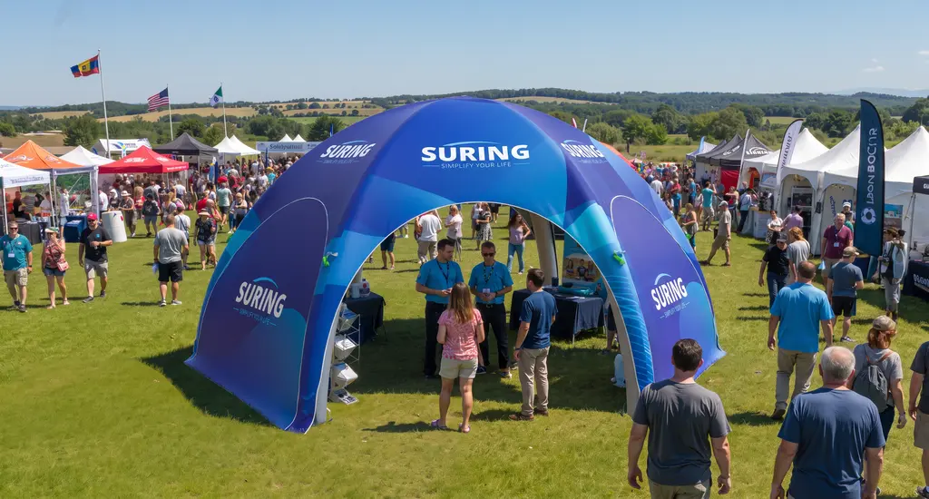 An inflatable tent with sidewalls