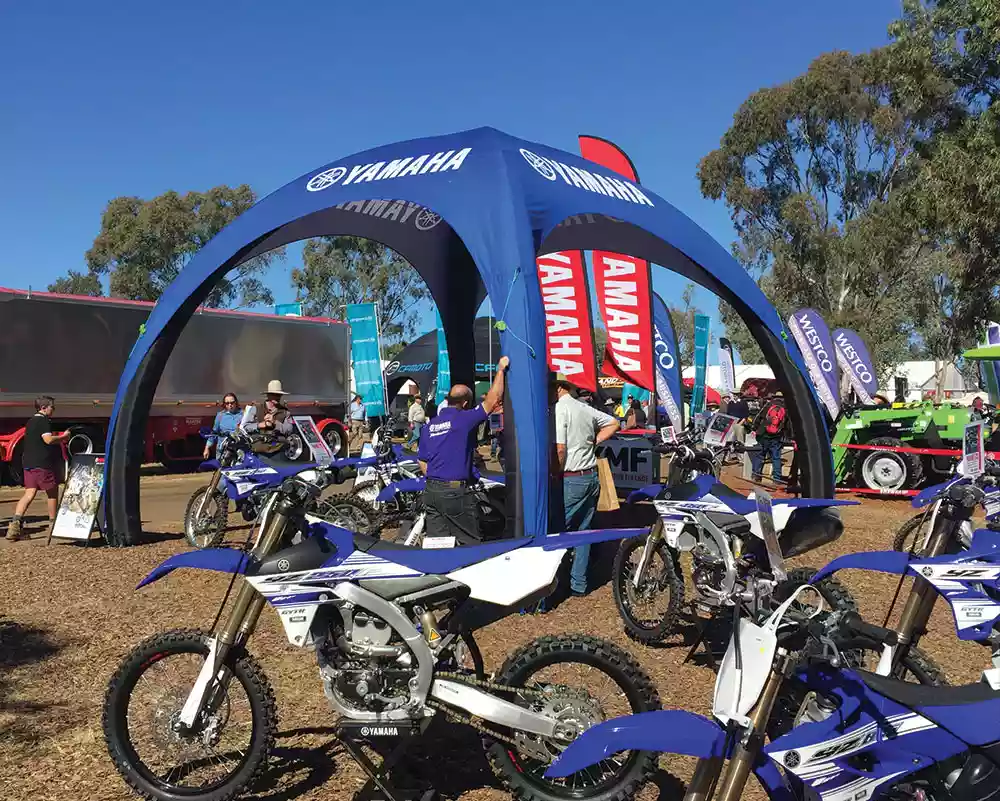 Inflatable tent in a motorcycle event