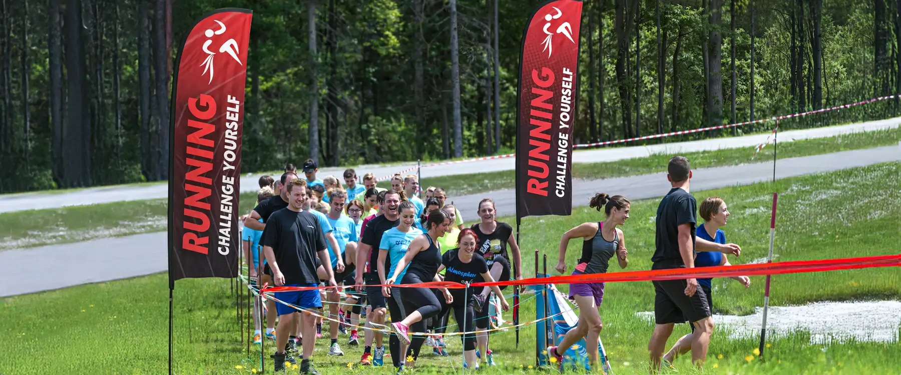 Feather flags at a marathon race