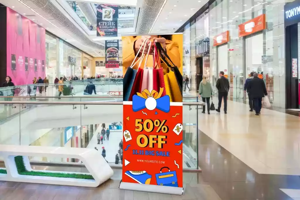 custom retractable banner in the mall