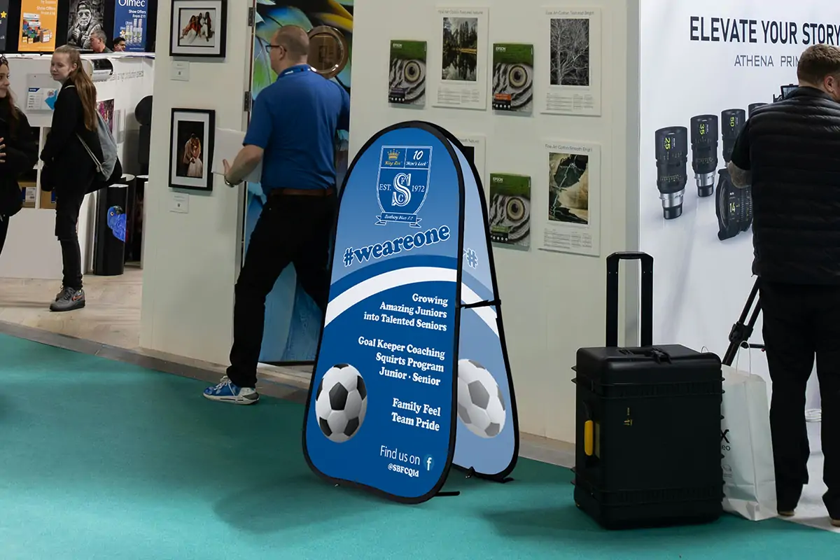 Pop-up banners deliver information while making your booth eye-catching