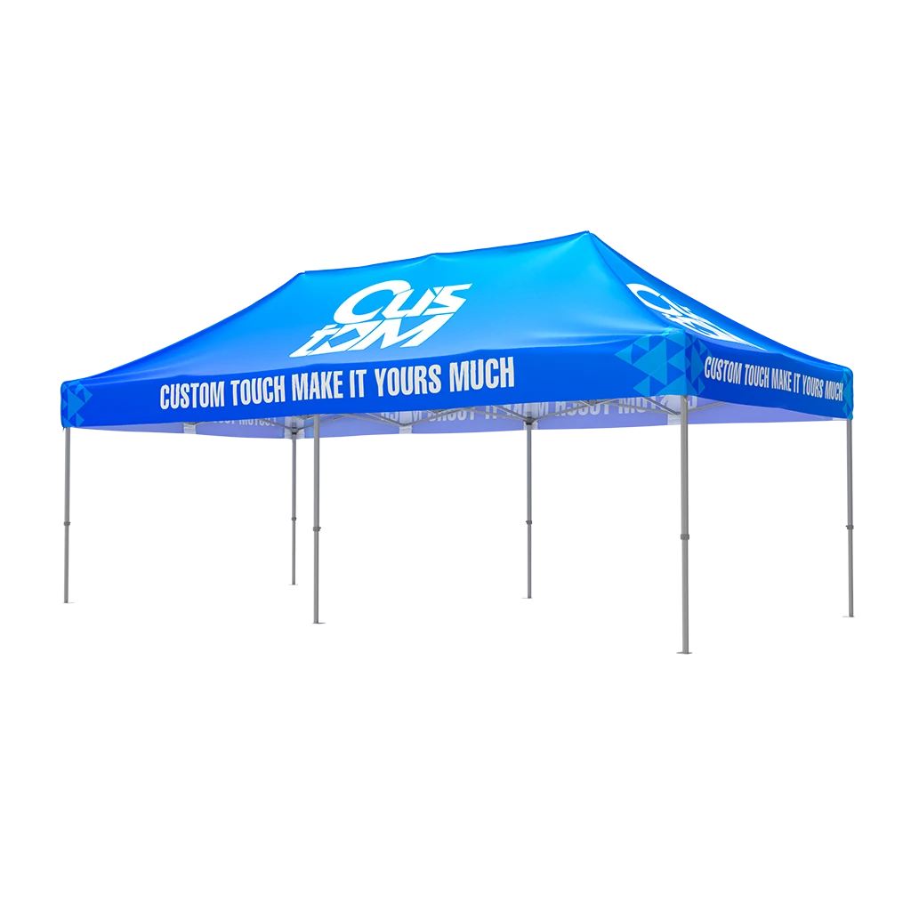 13x26 custom canopy tent with blue roof and heavy duty aluminum frame