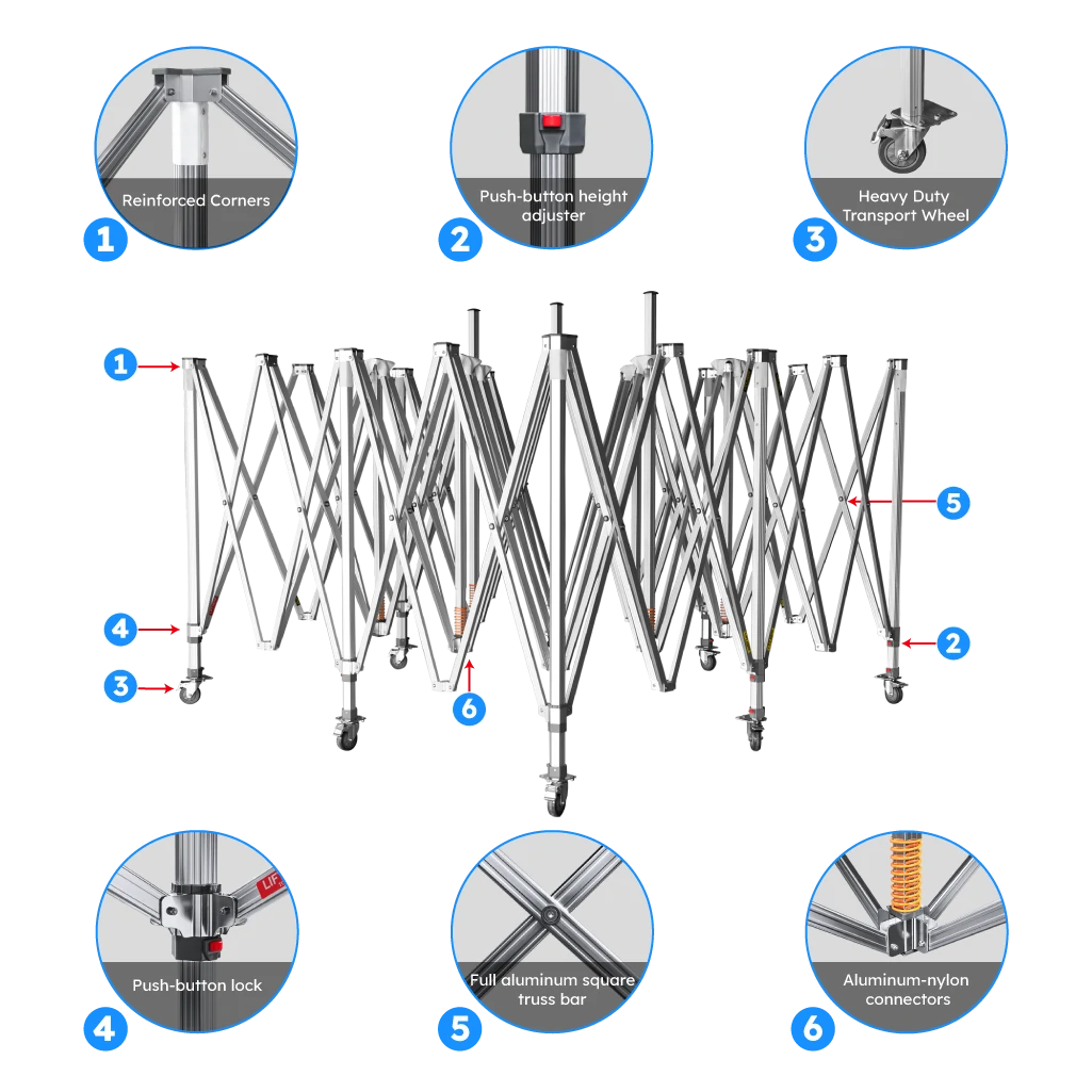 Y7 heavy-duty aluminum custom canopy tent frame with wheels details