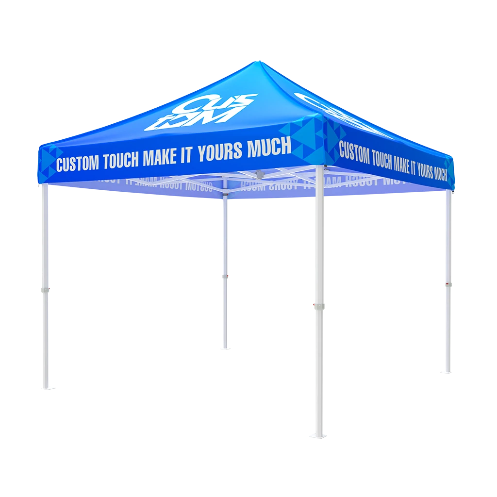 10x10 custom canopy tent with blue roof and heavy duty aluminum frame