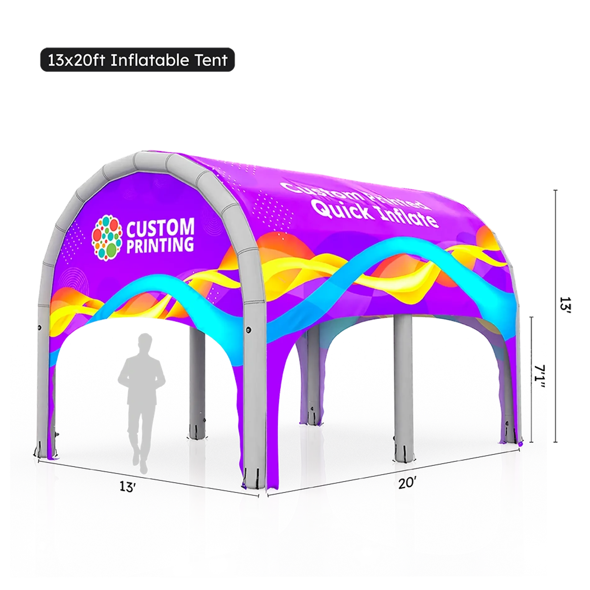 13x20 Custom Printed Inflatable Tunnel Tent Size Details