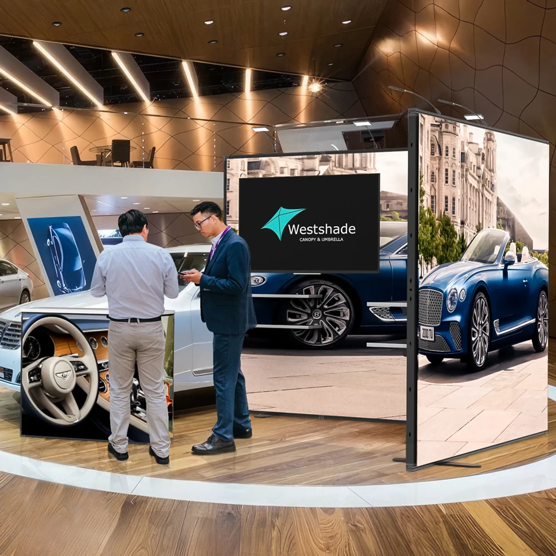 10x10 L shape trade show booth scenario