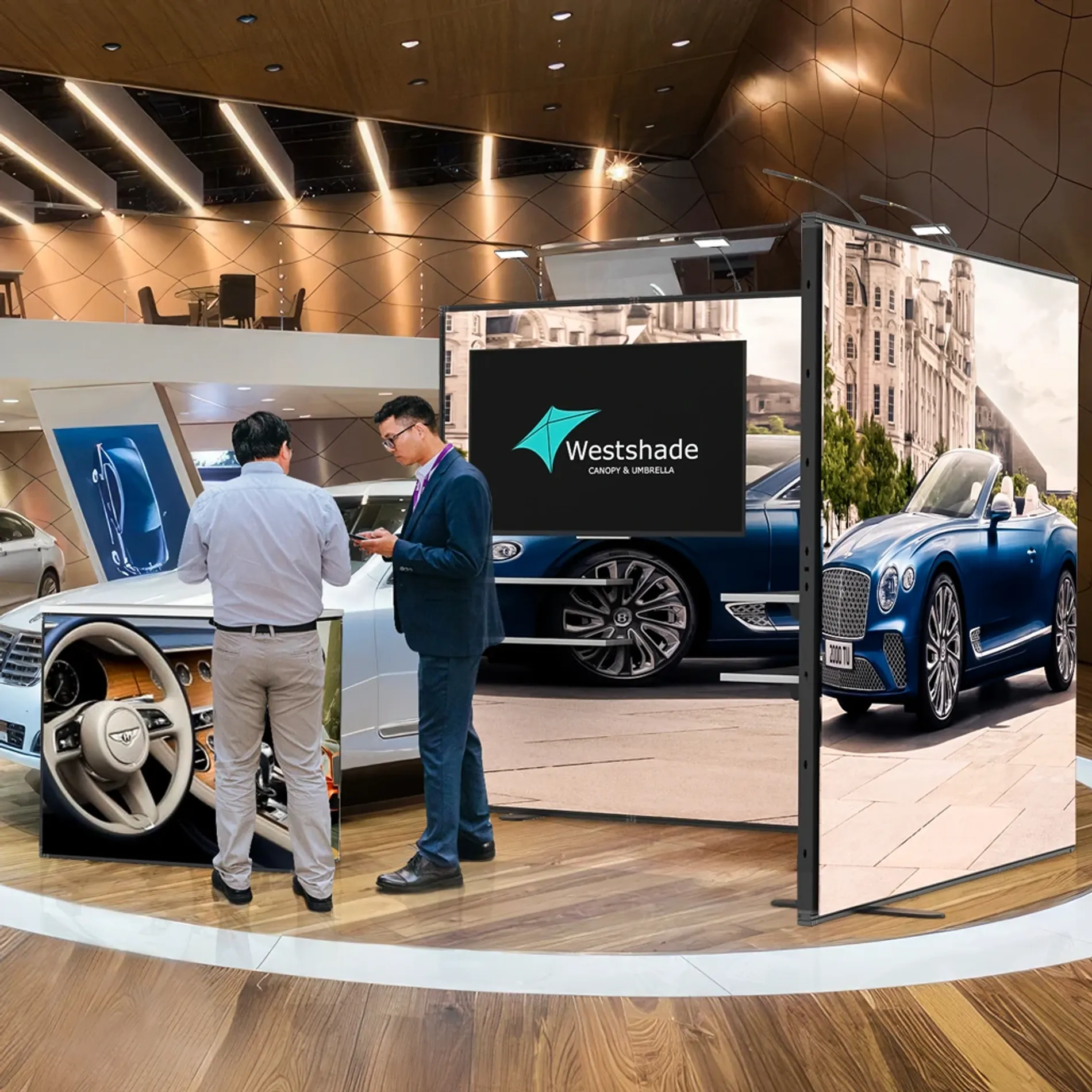 10x10 L shape trade show booth scenario