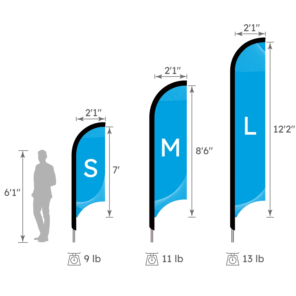 Concave Flag Height Comparison Chart (S, M, L Sizes)