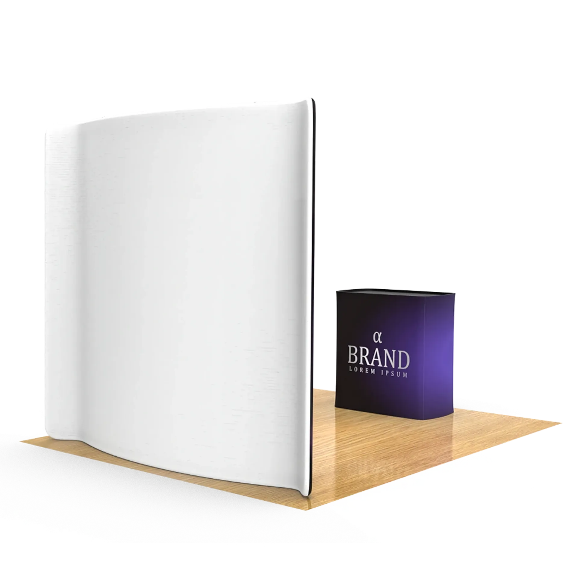 8FT Curved Tension Fabric Display with Podium White Backside View