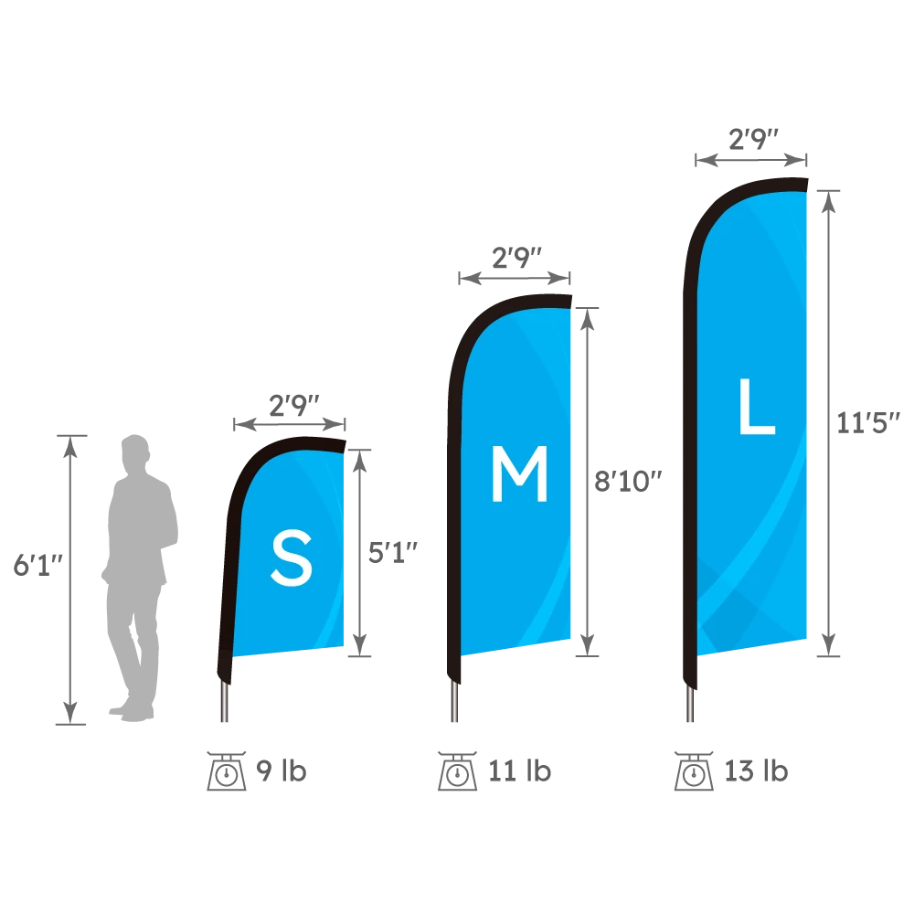 Feather Flag Height Comparison Chart (S, M, L Sizes)
