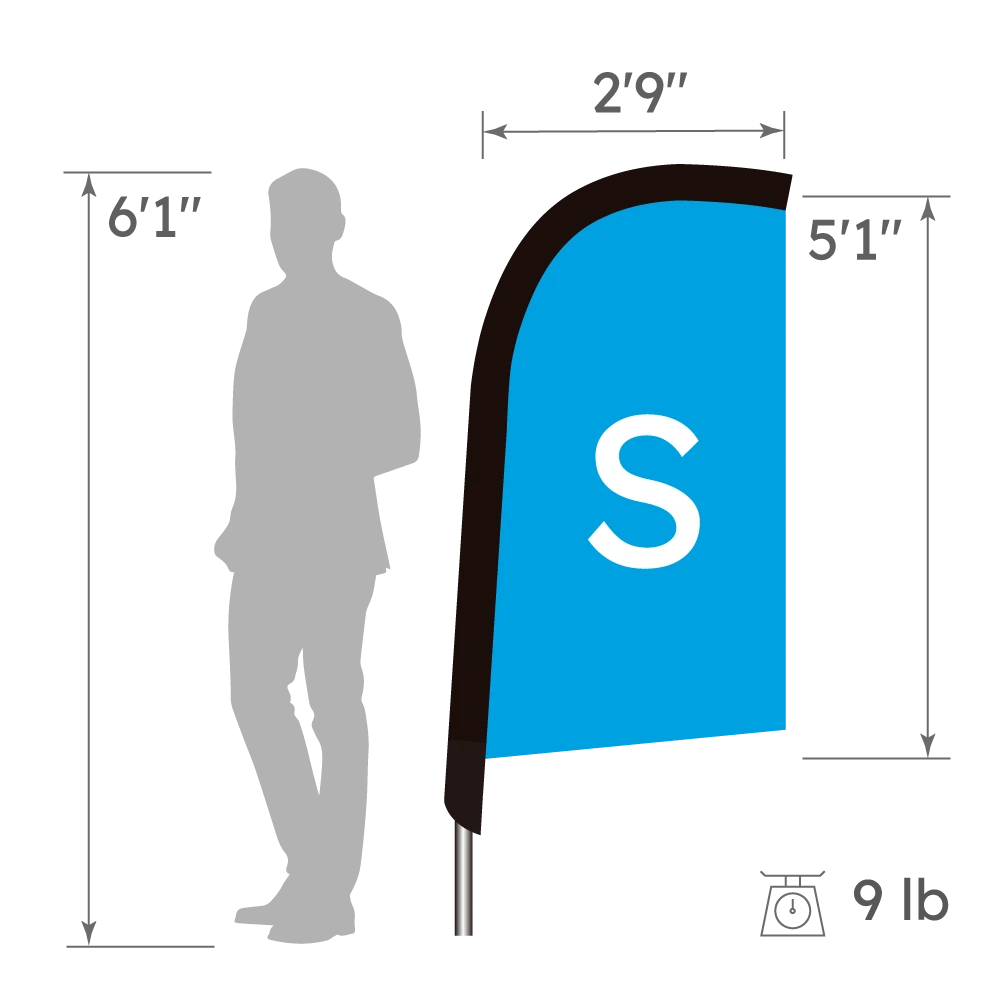 S-size Feather Flag Height Comparison Chart
