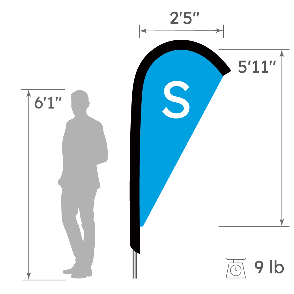 Size Chart for Small  Raindrop Flag