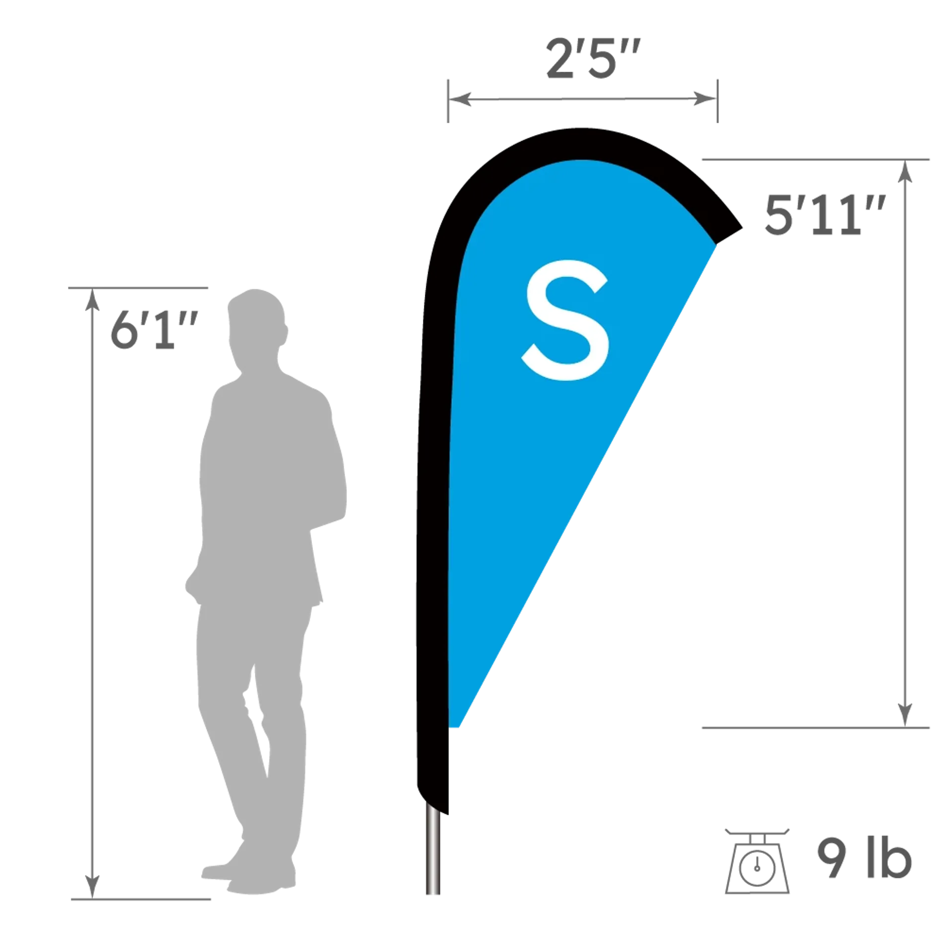 Size Chart for Small  Raindrop Flag