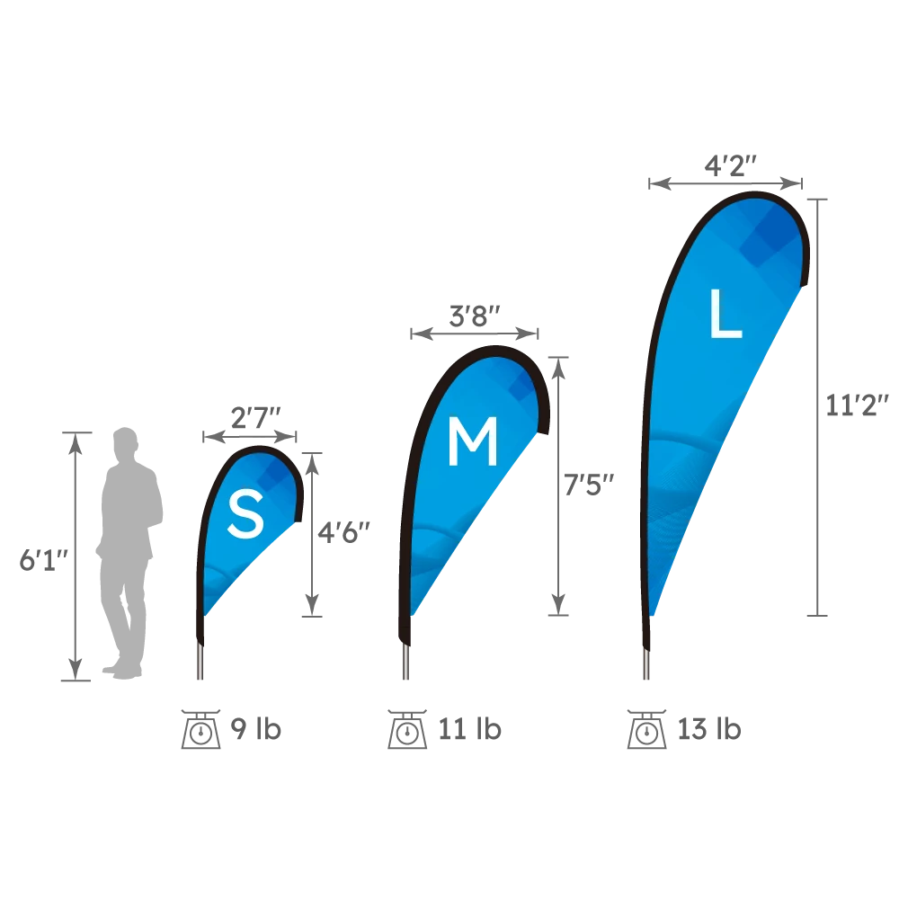 Size Chart for S, M, and L Teardrop Flags