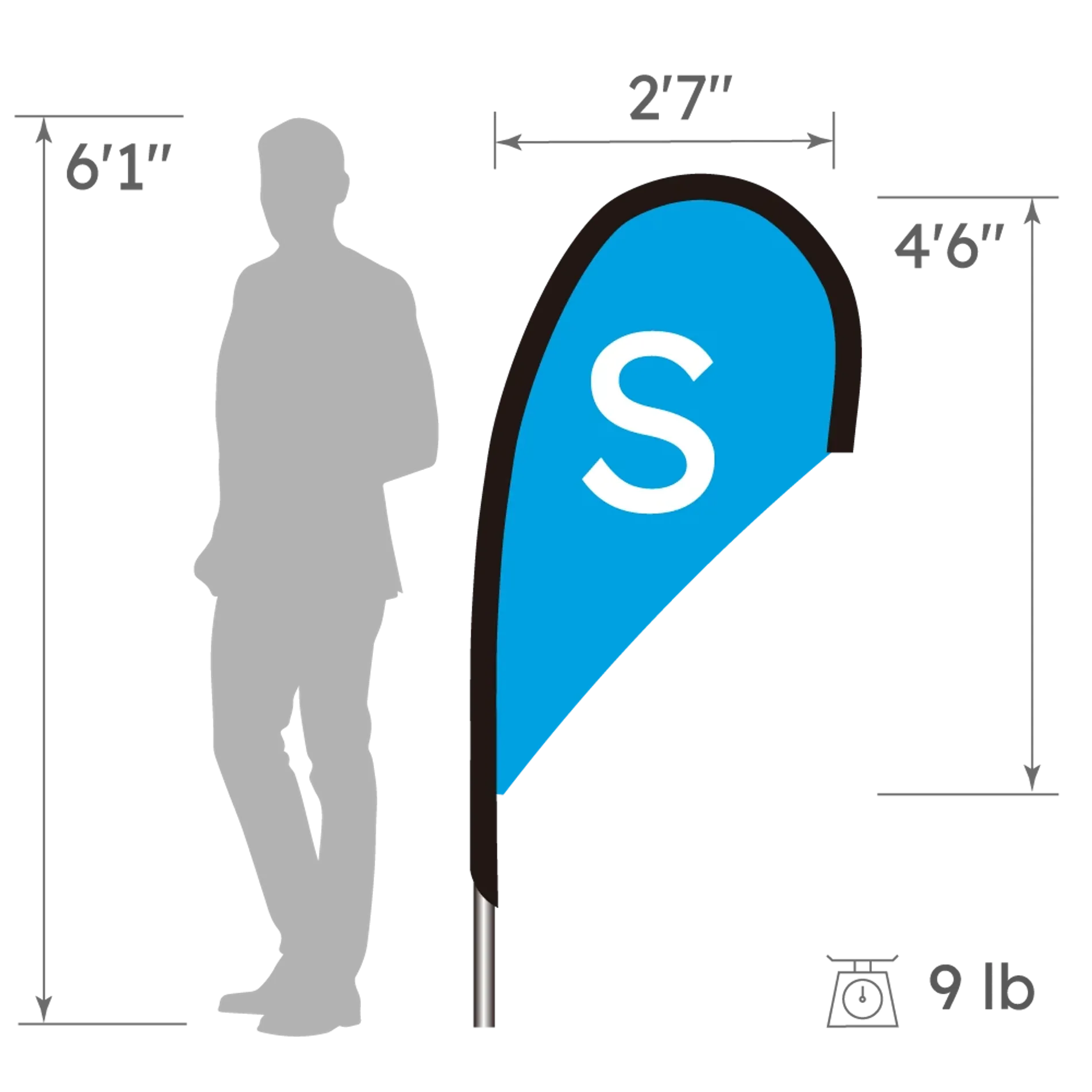 Size Chart for Small Teardrop Flag
