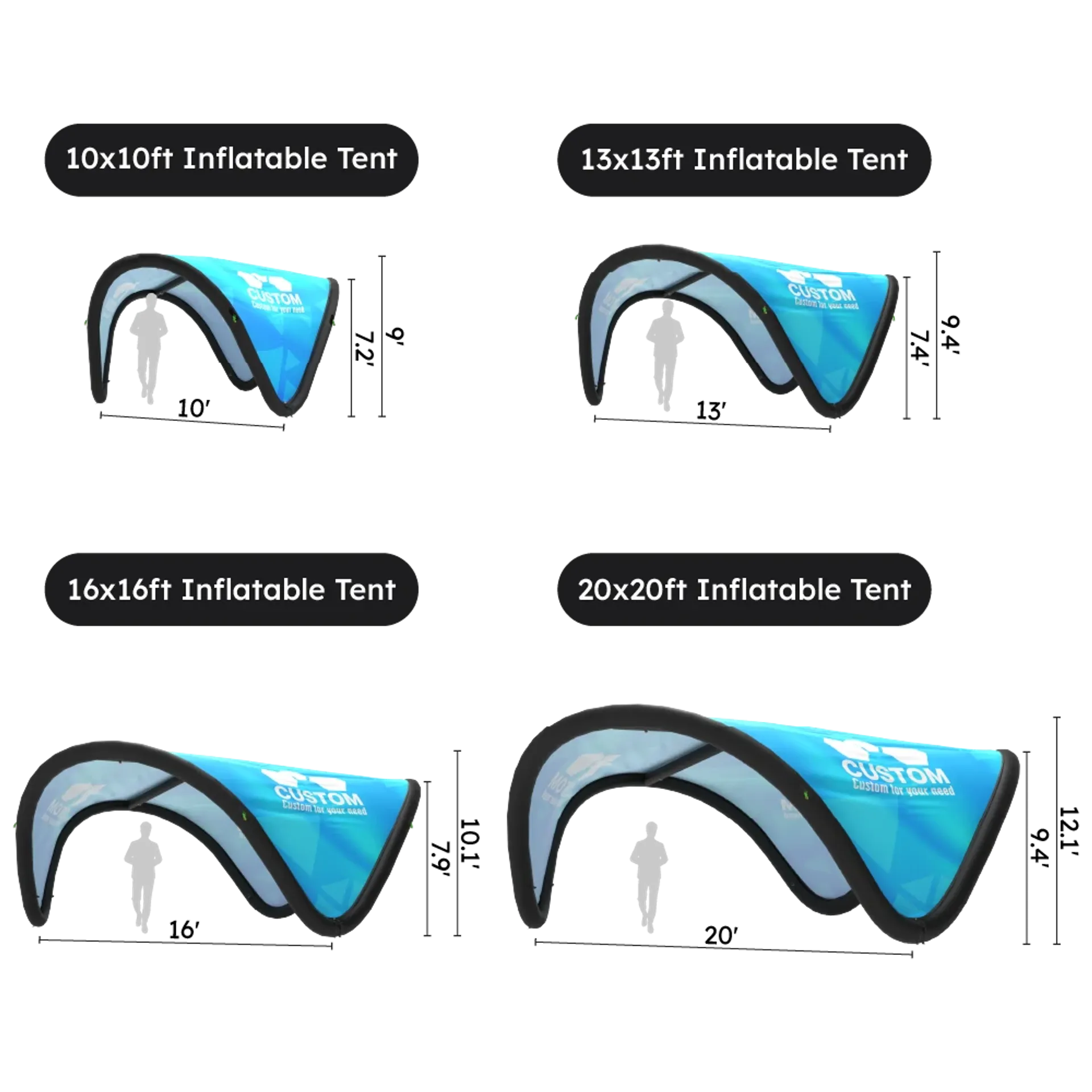 Custom Printed Inflatable Triangle Tent Size Comparison