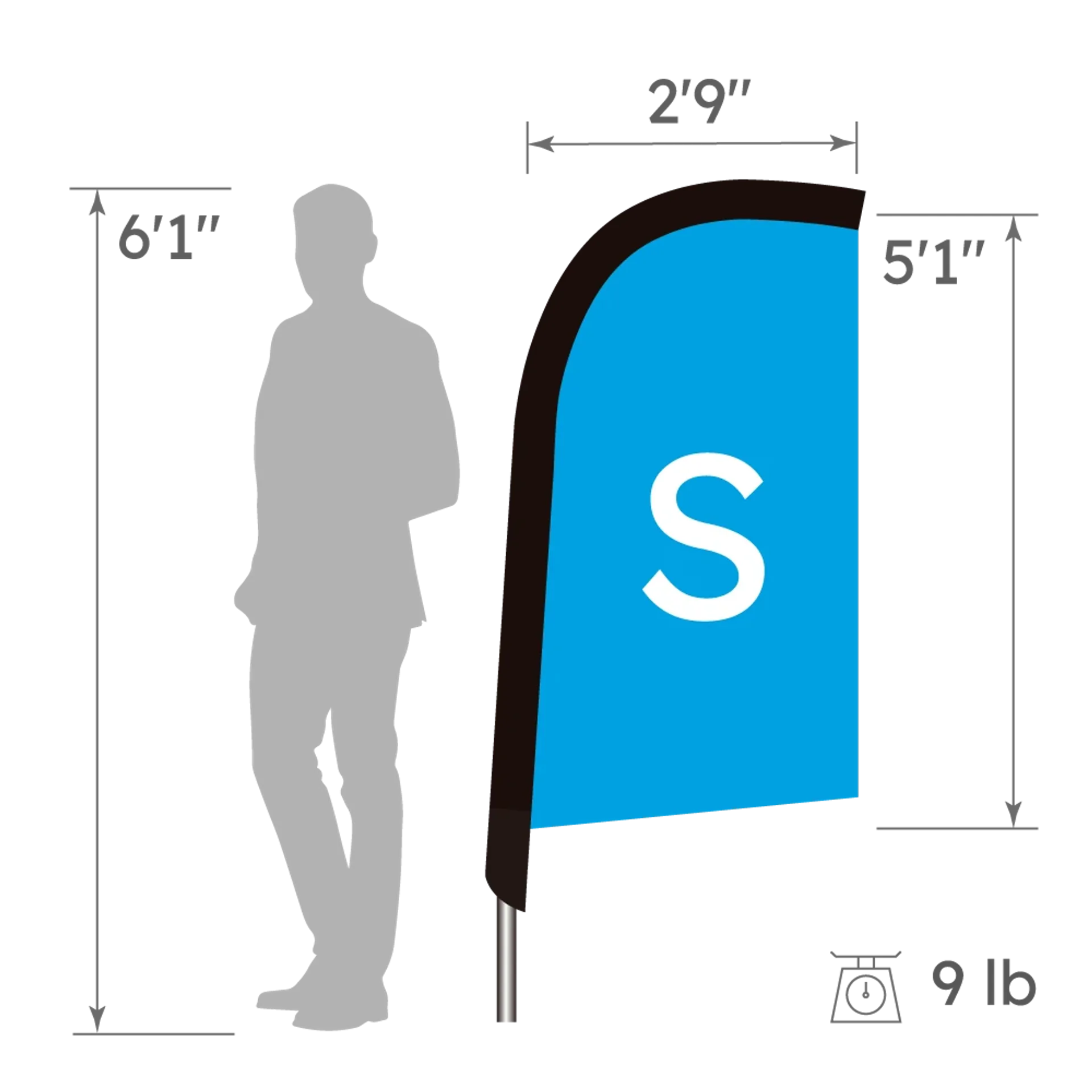 S-size Feather Flag Height Comparison Chart