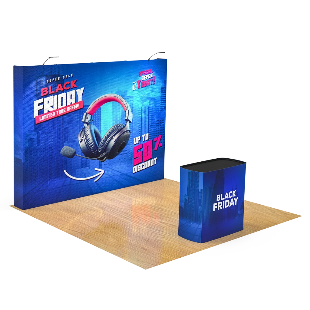 10FT Straight Pop Up Display + Podium + 2 LED Lights