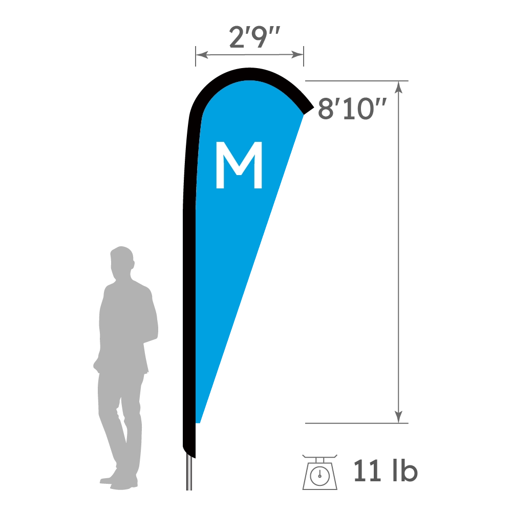 Size detail of medium Raindrop Flag