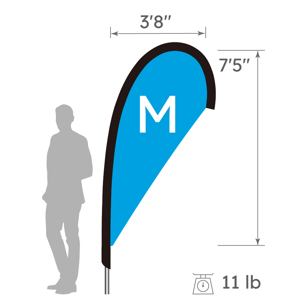 Size detail of medium Teardrop Flag