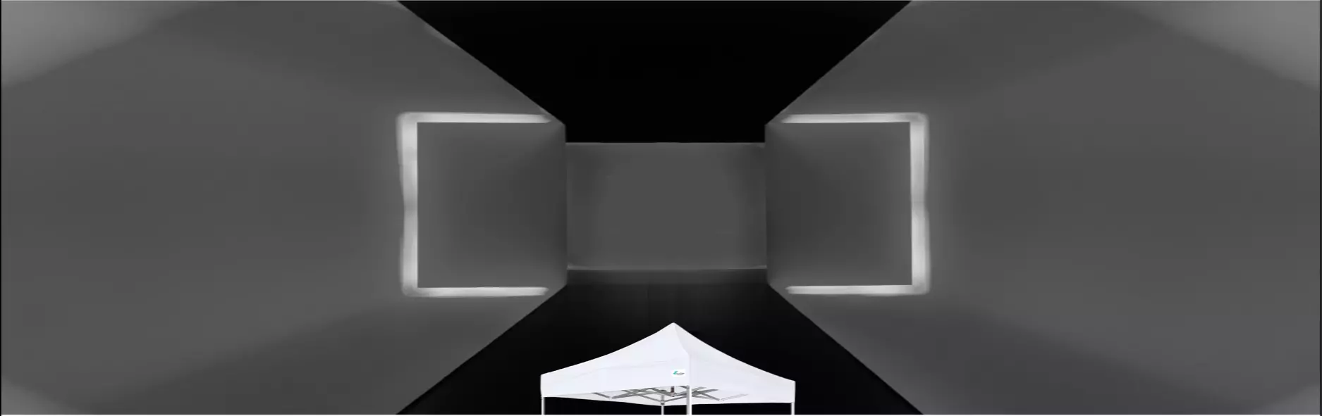 Image of two canopy tents produced under a square photographic light. The lower one has a white weshtshade canopy tent