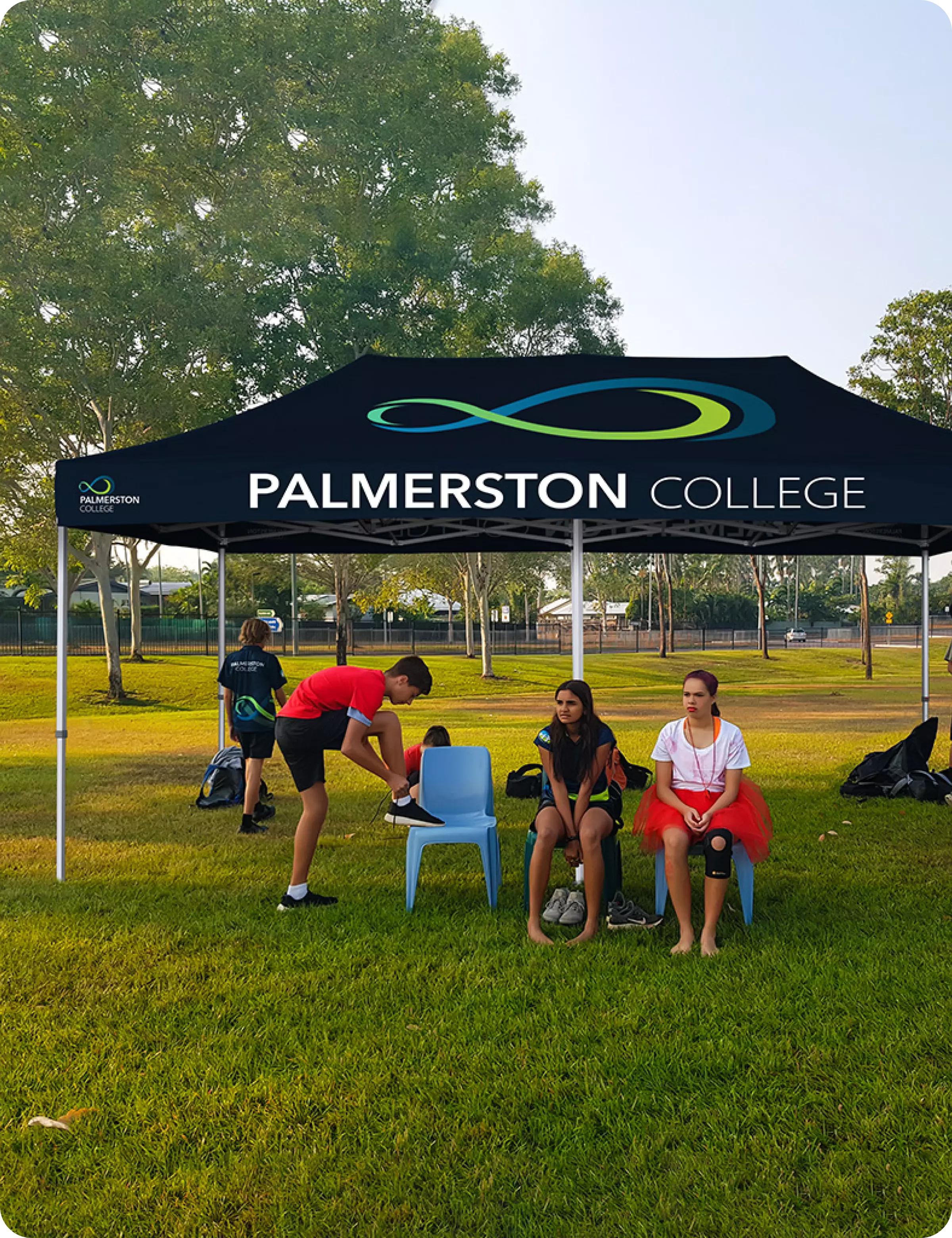 Custom printing canopy tent on the lawn at holiday, party, or event.