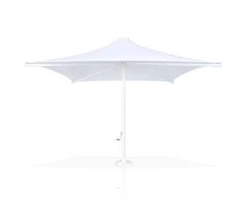 A white crank market umbrella for outdoors