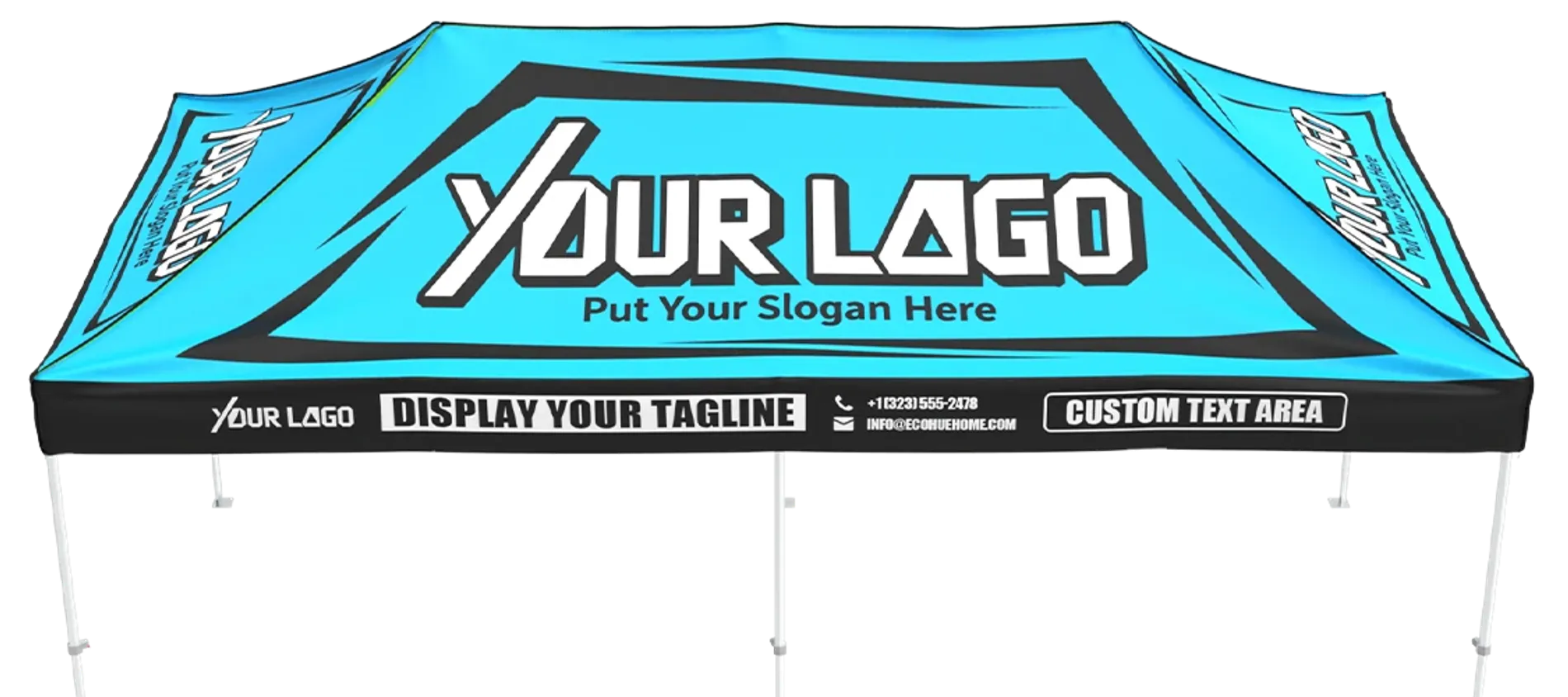 Custom Folding Tent Top View: Displaying Brand Logo, Slogan, and Information