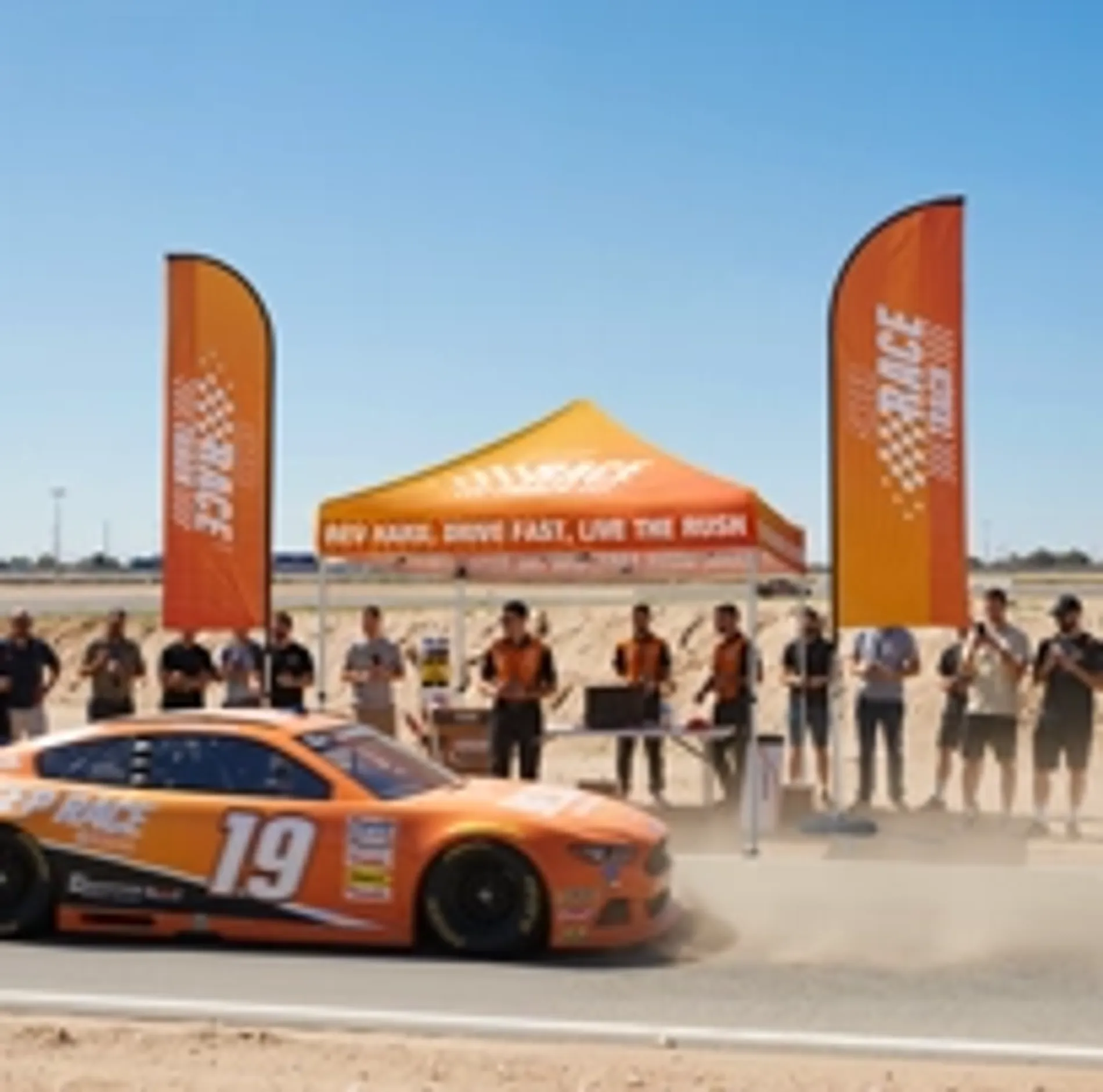 10x10 custom printed canopy tent with two feather flag