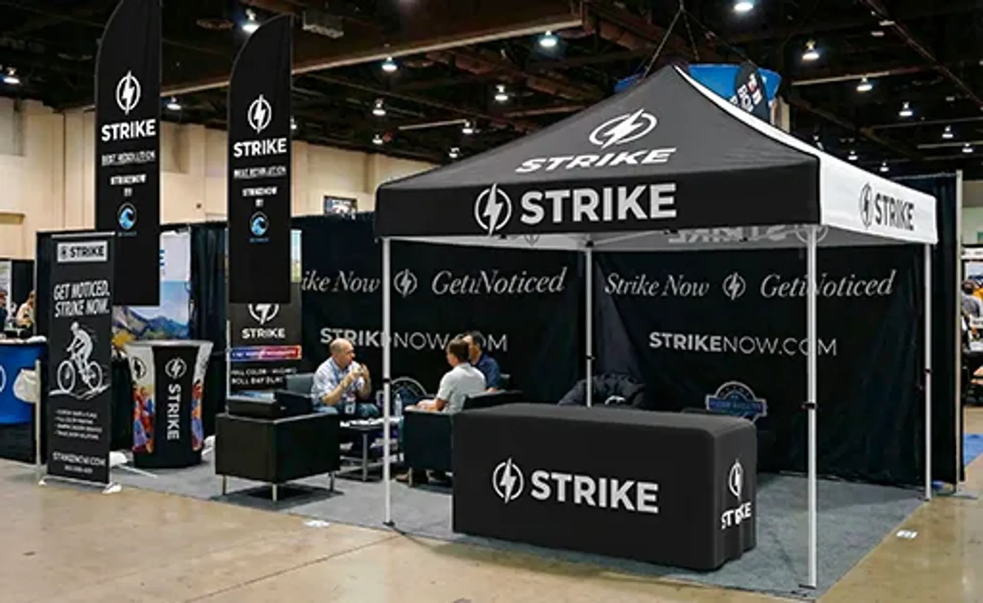 custom printed canopy tent with feather flag, table cover, retractable banner