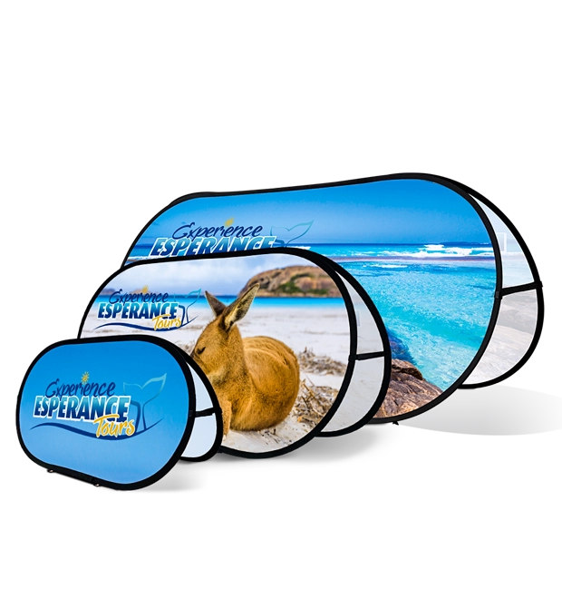 custom printed three size oval pop up banner
