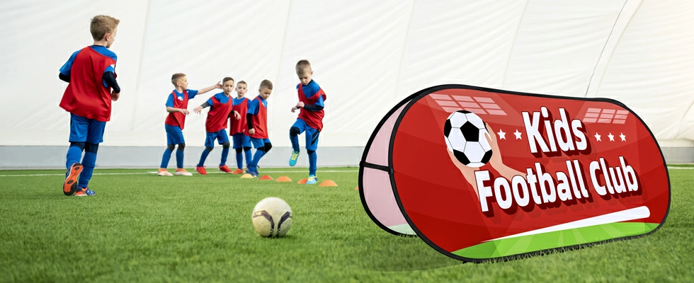 custom printed soccer oval pop up banner