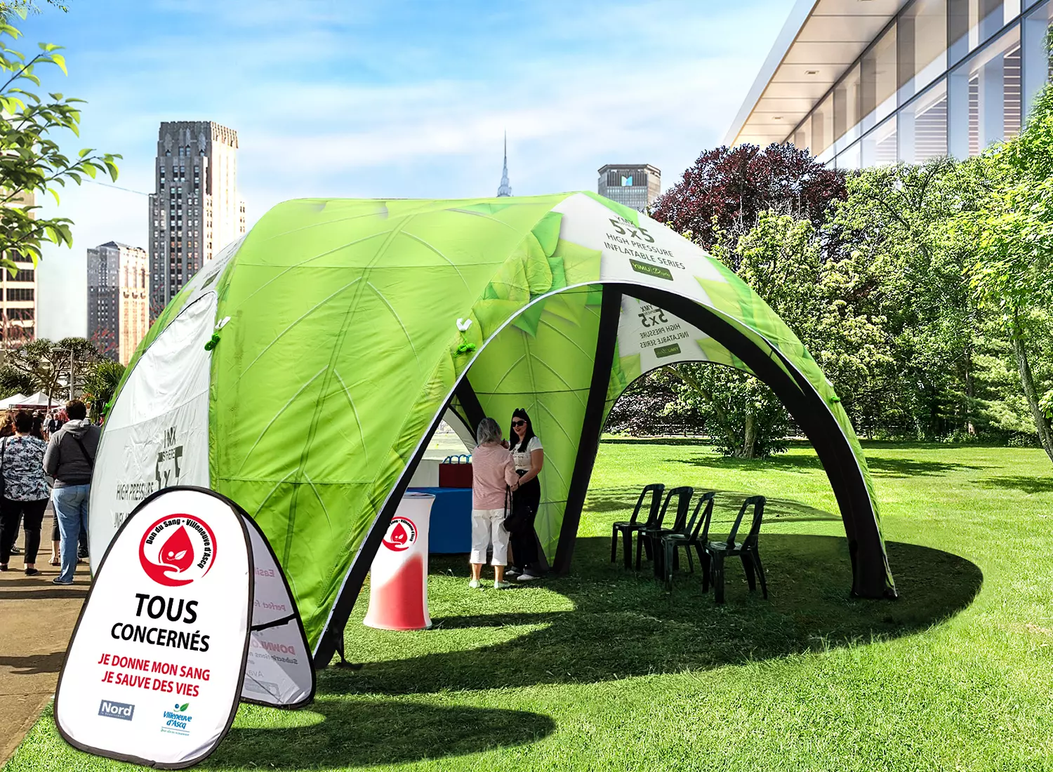 Custom Printing Plus Inflatable Tent on the lawn outdoors