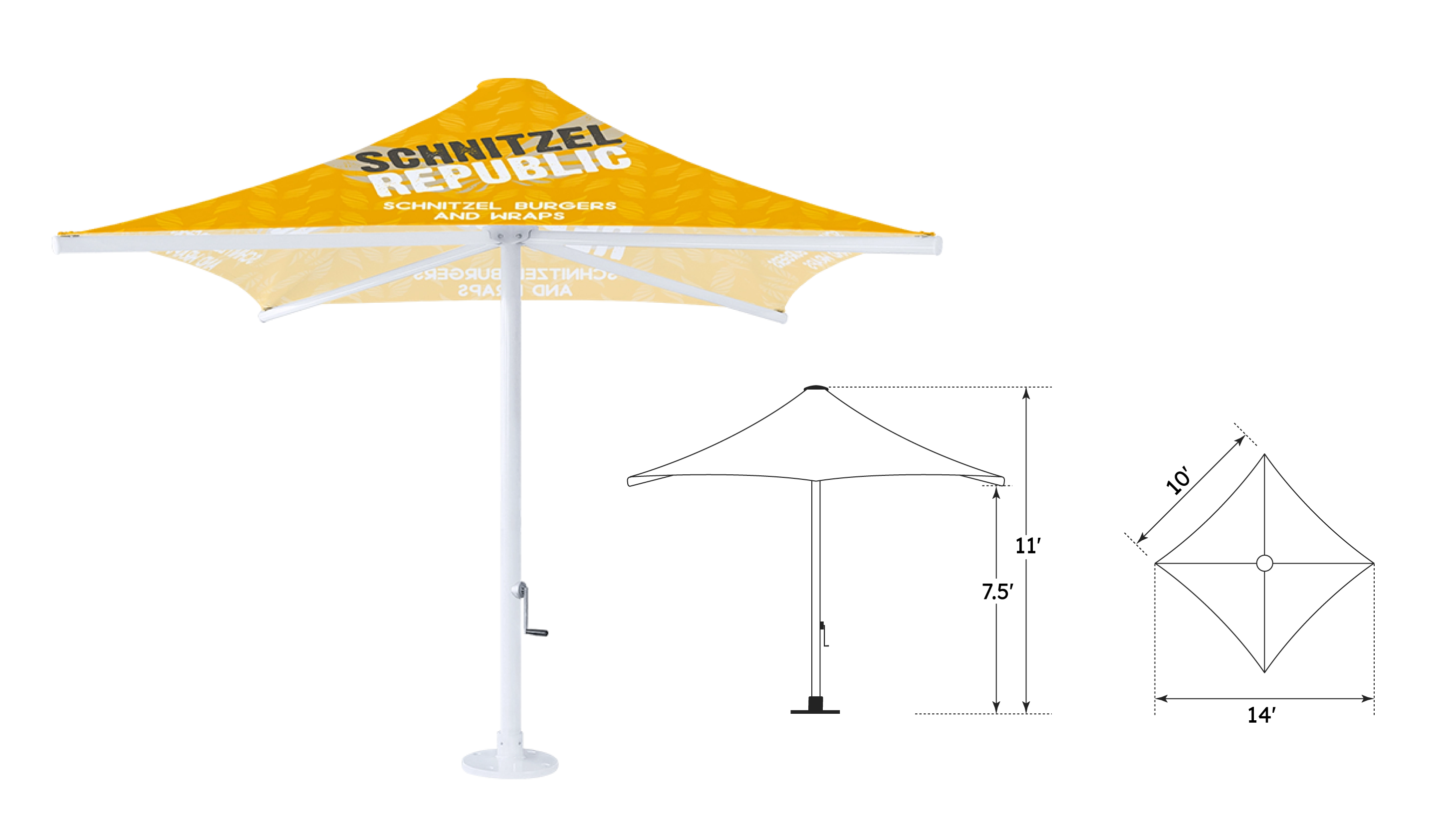 10Ft Custom Printed Crank Oversize Square Umbrella with Aluminum Pole and Oversize Umbrella Base - Catalina Umbrella
