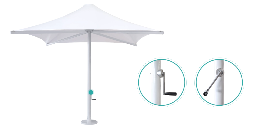 White Catalina Oversize Umbrella detailing of crank system