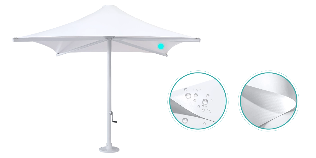 White Catalina Oversize Umbrella detailing of heavy duty welded PVC