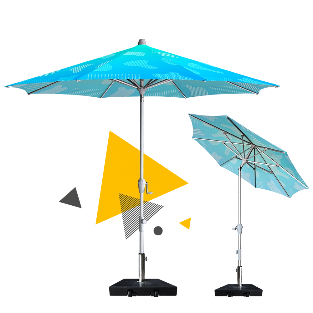 Custom Printed Crank Tilt Patio Octagonal Umbrella with Aluminum Pole and Square Base - Kapri Umbrella