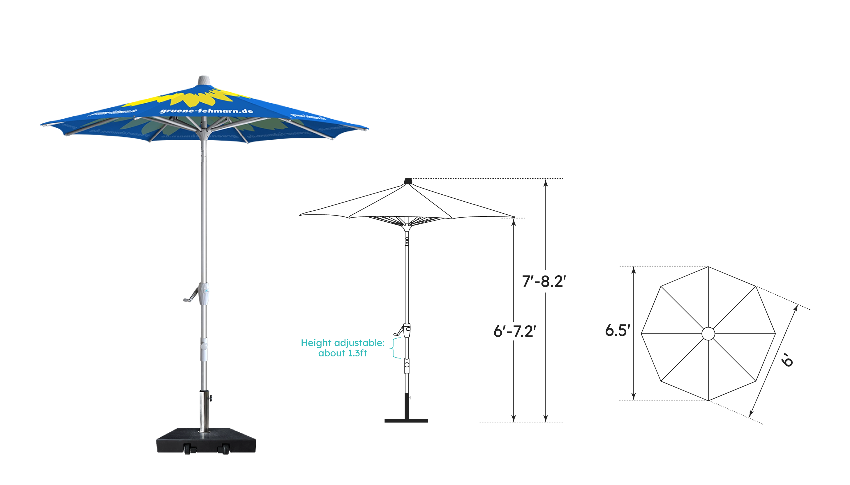6.5Ft Custom Printed Crank Tilt Patio Octagonal Umbrella with Aluminum Pole and Square Base- Kapri Umbrella