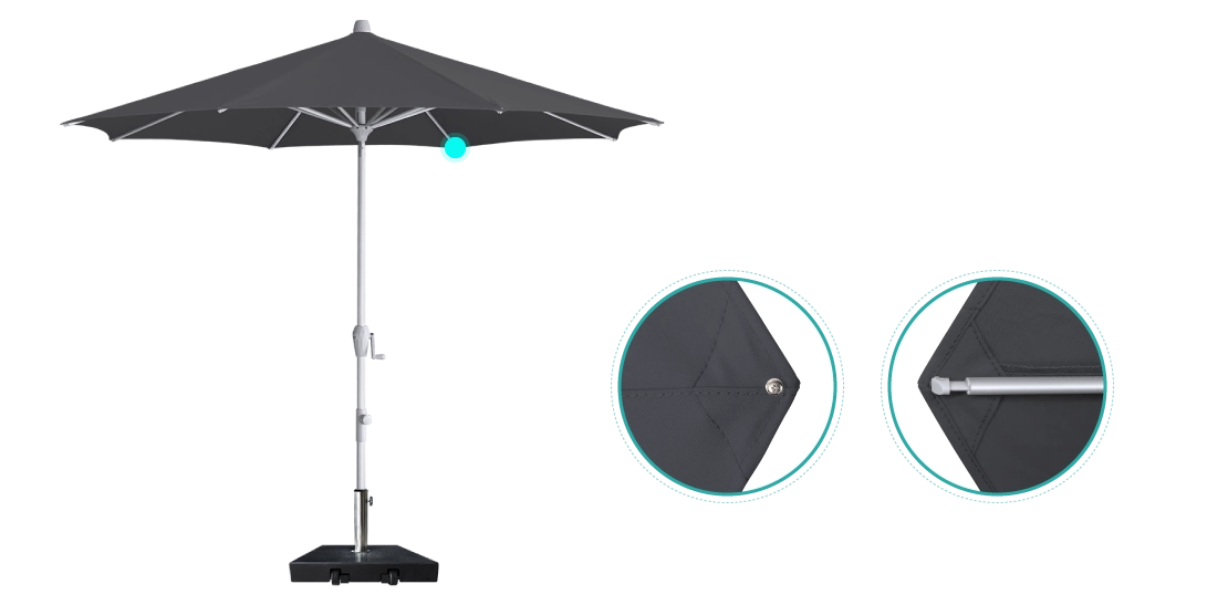 Black Kapri Tilt Umbrella detailing of stainless steel fixings