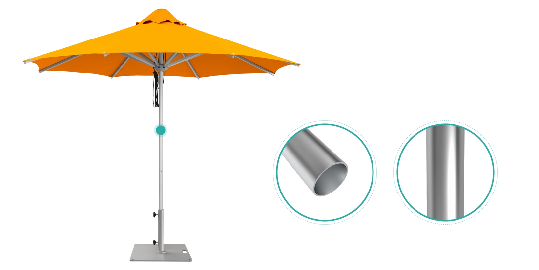 Orange Santorini Pulley Market Umbrella detailing of high grade aluminum pole