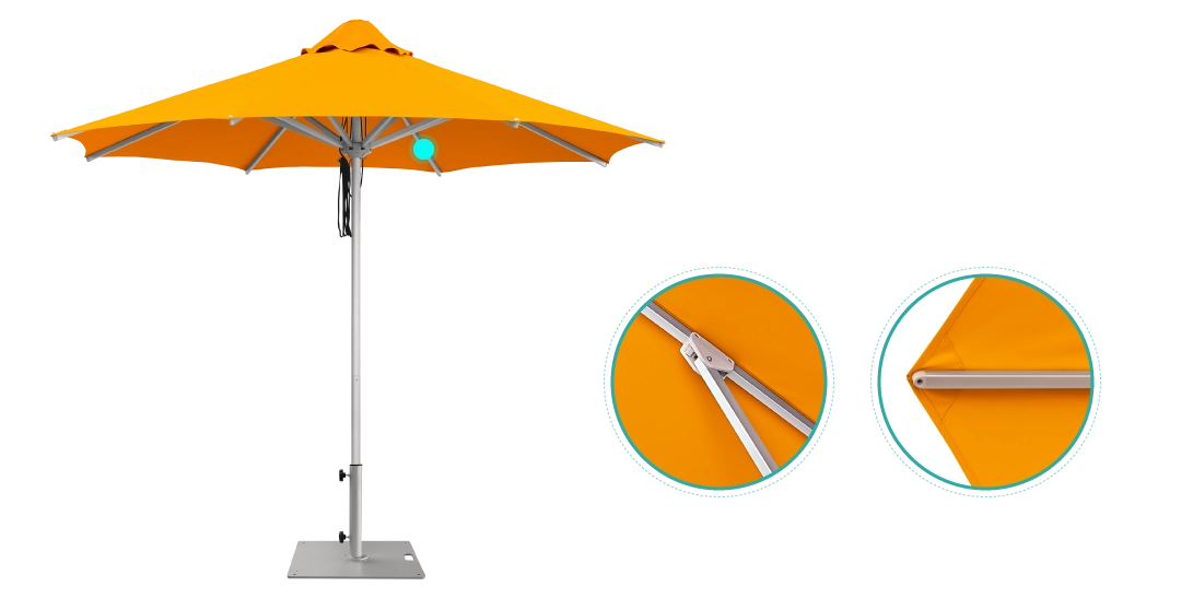Orange Santorini Pulley Market Umbrella detailing of aluminum ribs